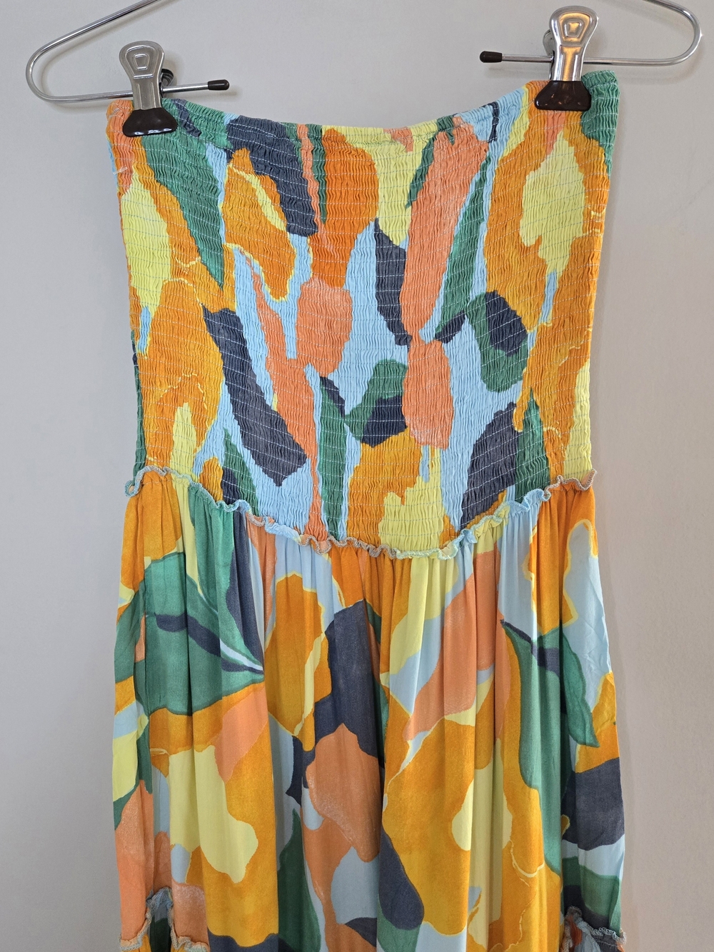 Abel the Label strapless multi-colour tiered maxi dress, yellow, green, coral - Picture 3 of 6